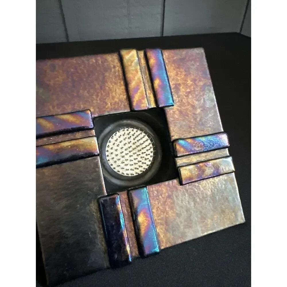 IKEBANA Fused Art Glass Japanese Vase Kenzan Flower Frog Iridescent kadō